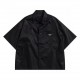 P278 New PRAD.A Nylon Short Sleeve Shirt Jacket Oversize Shirt Constructed with Re-Nylon recycled nylon fabric Trimmed with large patch pockets with accessory straps Custom Imported Nylon Fabric Custom Triangle Label and