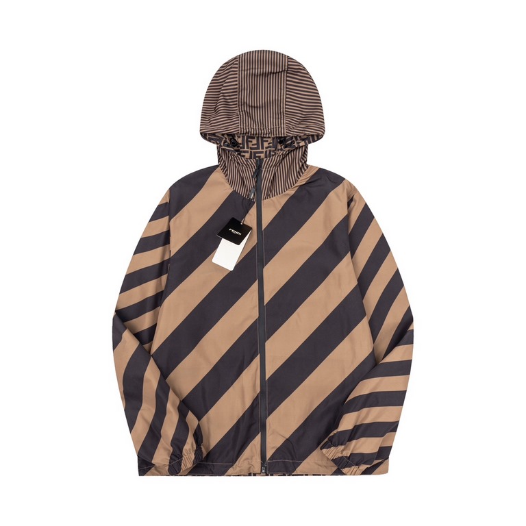 P310FEND  Fendi full printed logo reversible jacket.Divided into striped side and full logo jacquard side, two styles to switch at will, the style does not need to say more, low-key luxury, both sides take away the class