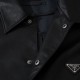 P333 PRAD New Black Lambskin Shirt Jacket Full size shipping now. Customized imported soft sheepskin material. Customized black triangle label. Customized placket zipper. Customized 20mm pull horn button. Customized 15mm