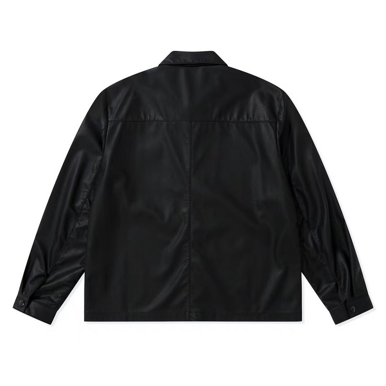 P333 PRAD New Black Lambskin Shirt Jacket Full size shipping now. Customized imported soft sheepskin material. Customized black triangle label. Customized placket zipper. Customized 20mm pull horn button. Customized 15mm