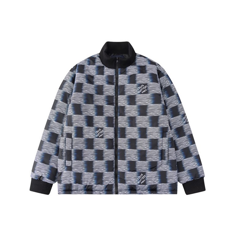 365HIGH QUALITYLV Louis Vuitton 2023ss AutumnWinter Cotton Jacket in Checkerboard Check Cutout Front Positioning Burnout Original Hardware Zipper XSSML