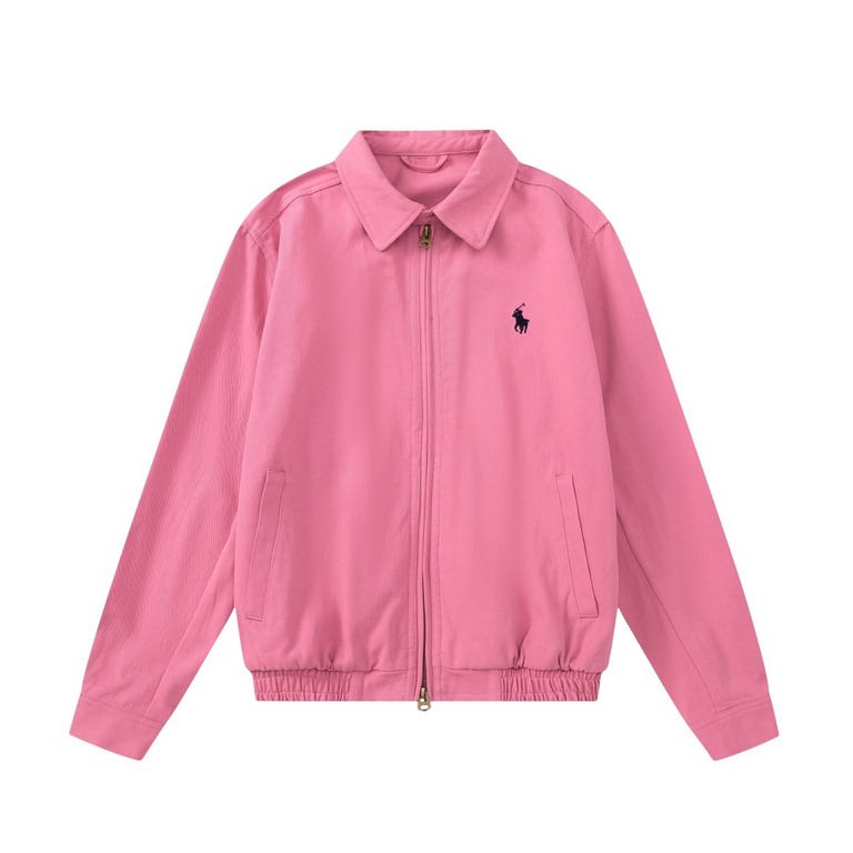 P285.#Ralph Lauren Ralph Lauren Classic War Horse Embroidered Logo Zipper Small Lapel 3 Color Casual JacketColor navy pink khakiSize S M L