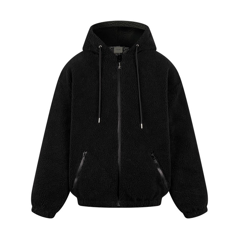 420 (high quality)Celine Hooded Coat with StudsMaterial customized Stussy high-quality 500 grams of lamb wool lining custom reflective material 20D tweed fabric Simple and generous design with the elements of the hat wil