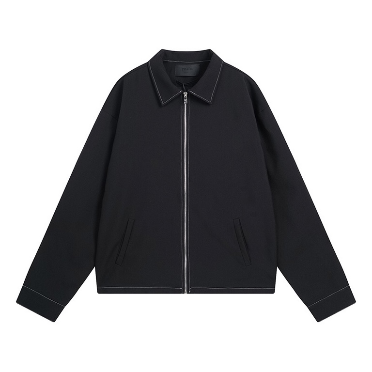 P313 new exclusive PRAD bright line classic lapel zipper jacket back simple triangle label poplin lapel long sleeve zipper After purchasing the original version of the first time to customize the feel of the wool fabric 