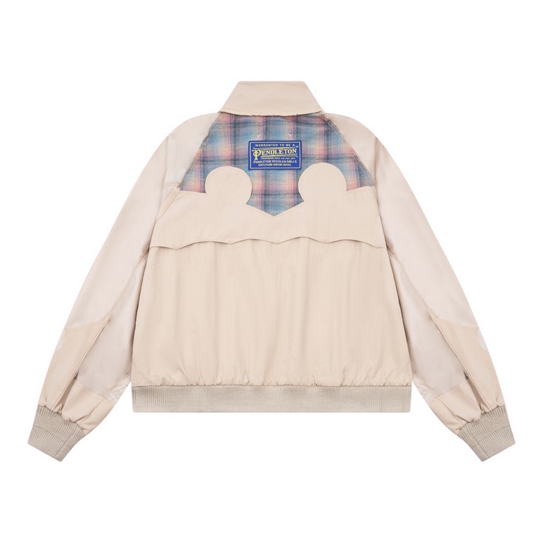 P445 Mason Mariela 2023 FW FallWinter NewLong-sleeved stand-up collar jacket with heavy-duty stitchingColorful plaid cutouts for specific shapesReverse stitching at shoulders and sleevesExposed cut linesHole in the colla