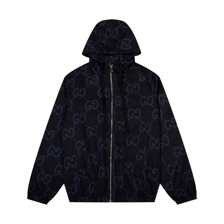 P260Gucci Gucci 24ss new explosive jacket men and women with the same hooded jacket customized accessories high quality fabric wearing comfortable and breathable full print double G details craft designColor BlackSize M 