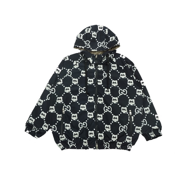 375 GUCCIGucci 23FW Reversible Hooded Jacket in Adorable CollectionA side full jacquard fabric  embroidery, B side full print old flowers Logo, both sides of the cartoon elements, style change at will Full custom hardwar