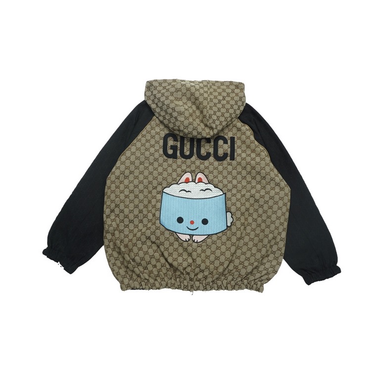 375 GUCCIGucci 23FW Reversible Hooded Jacket in Adorable CollectionA side full jacquard fabric  embroidery, B side full print old flowers Logo, both sides of the cartoon elements, style change at will Full custom hardwar