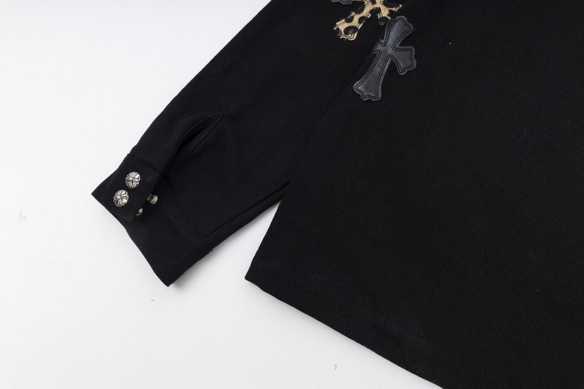 P310 top version Differentiated Shipping)Chrome Hearts Leather Cross Leather Embroidered Shirt Jacket !OS fit can be worn by both men and women! The fabric is made of twill yarn carded cotton! The grain is clear and smoo