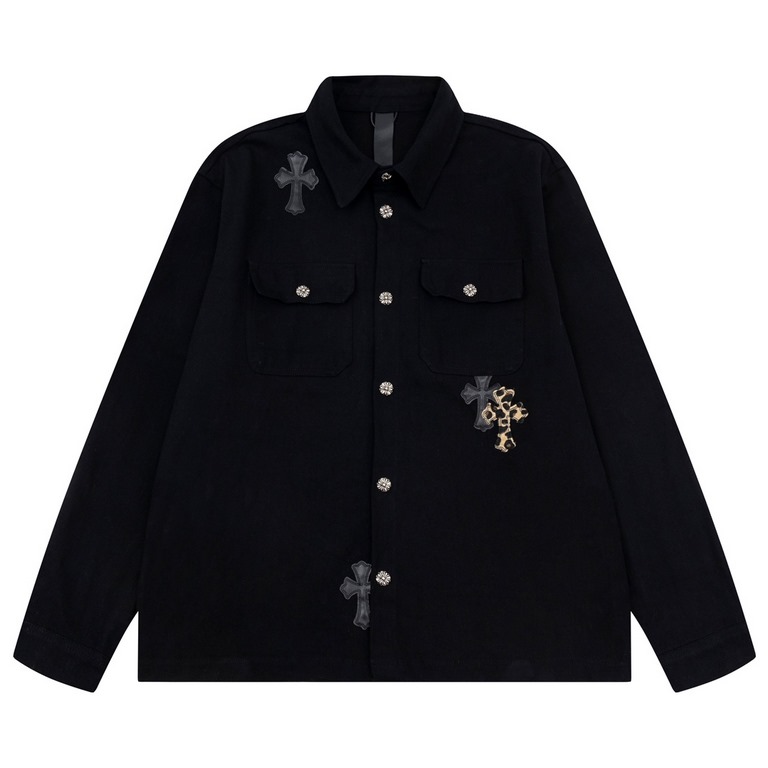 P310 top version Differentiated Shipping)Chrome Hearts Leather Cross Leather Embroidered Shirt Jacket !OS fit can be worn by both men and women! The fabric is made of twill yarn carded cotton! The grain is clear and smoo