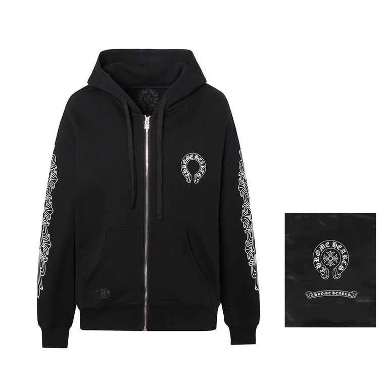 L15  350 with nylon bag.Chrome Hearts CH Chrome Hearts Scrolls Sanskrit Horseshoe Print Cardigan SweatshirtPrinted on direct-printing imported machinesCustomized hardware and accessoriesCorrectly configured Black 2023 Ch