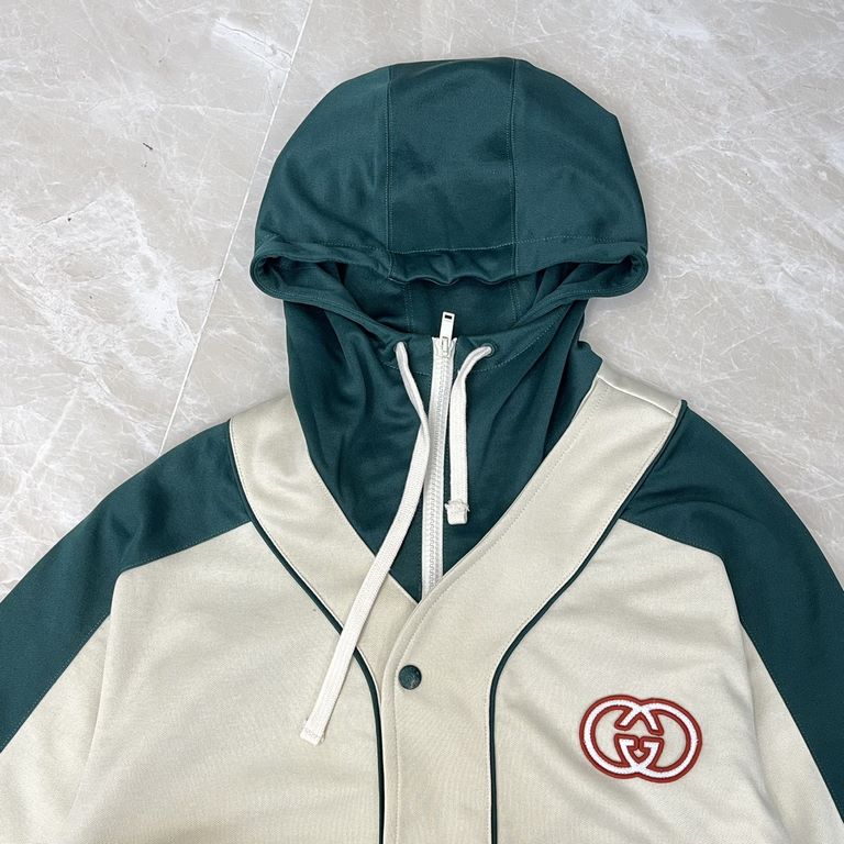 P430Gucc Gucci 23FW White and Green Double G Hooded JacketSize：SMLXLOriginally purchased for 11,989 The fabric is a custom-dyed apricot-colored silk-cotton fabric, which is soft, delicate and smooth. Functional fabric fo