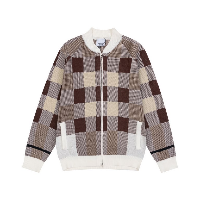 P275 BURBERRY Burberry. Colorblocked plaid zipper cardigan jacketAll of the color fixed dye containing wool cotton yarn, soft and skin-friendly, double knitting is very thick, feel invincible good, get in the hand can fe