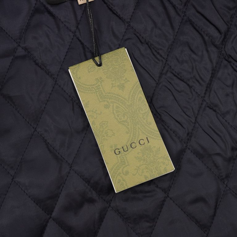 Next day shipping  450 (support put in store)GUCCIGucci Patchwork Zip Jacket CoatOriginal ￥173,200 purchase, Navy nylon canvas, GG canvas over-the-shoulder piping, interlocking double G embroidered appliqués, ribbed pipi