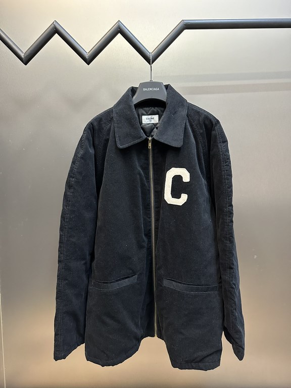 p455 Celine Corduroy Zip JacketThe fabric is made of 100% cotton 14 pits without elasticity and Tencel lining rows of 1400 cotton, the letters are customized wool microfiber, each letter needs computerized molding After 