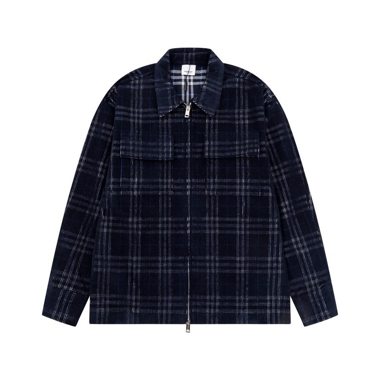 p430 burerry 2023 FW fallwinter newLong Sleeve Jacket with LapelCustomized corduroy check fabricClassic plaid design on the insideMetal zipper closureSymmetrical flap pockets on the front chestStraight fitSize S M L XL