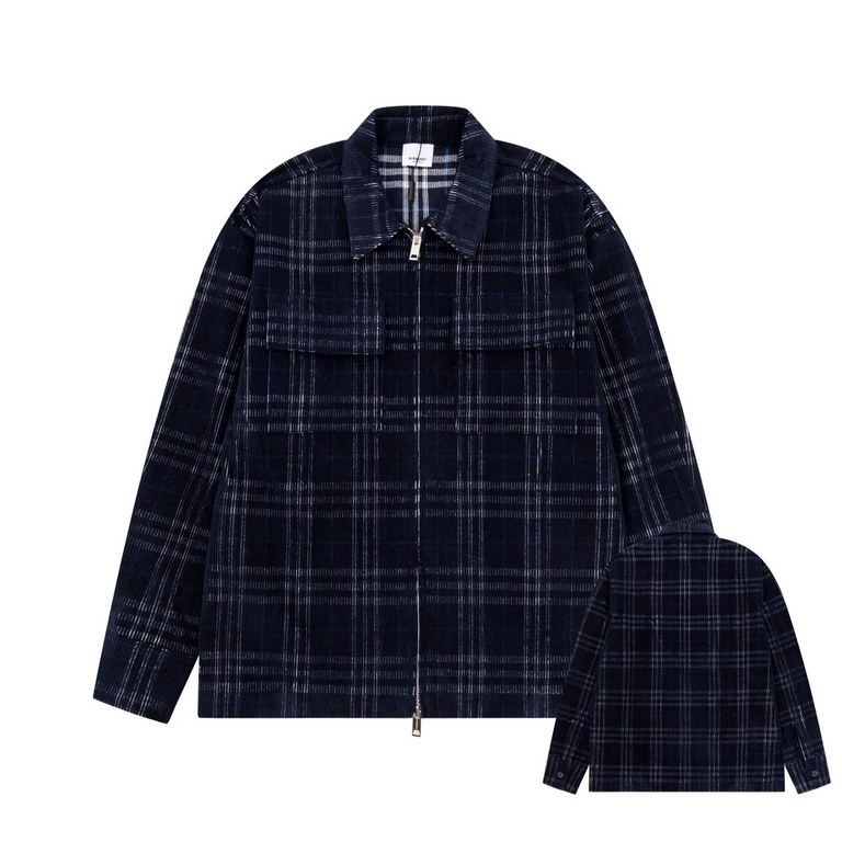 p430 burerry 2023 FW fallwinter newLong Sleeve Jacket with LapelCustomized corduroy check fabricClassic plaid design on the insideMetal zipper closureSymmetrical flap pockets on the front chestStraight fitSize S M L XL