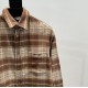 390 CELINE CELINE 23 FallWinter Checked Wool Short Shirt (Women's)SIZE SMLEmbroidered country style plaid wool short coat collar shirtClassic cashmere plaid shirt Brand logo pattern sewn on chest1 patch pocket on chest B