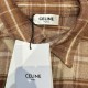 390 CELINE CELINE 23 FallWinter Checked Wool Short Shirt (Women's)SIZE SMLEmbroidered country style plaid wool short coat collar shirtClassic cashmere plaid shirt Brand logo pattern sewn on chest1 patch pocket on chest B