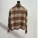 390 CELINE CELINE 23 FallWinter Checked Wool Short Shirt (Women's)SIZE SMLEmbroidered country style plaid wool short coat collar shirtClassic cashmere plaid shirt Brand logo pattern sewn on chest1 patch pocket on chest B