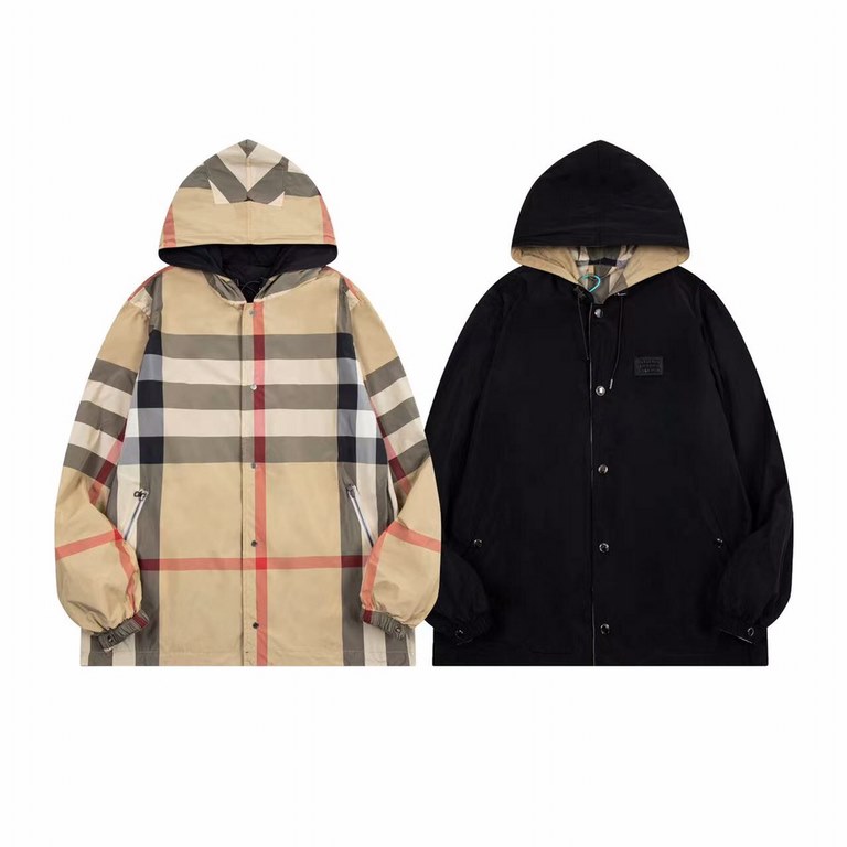 P350 BBR 23FW Classic Large Plaid Reversible Jacket Coat Button VersionCustom weaving and dyeing khaki plaid fabric, plaid size and zp consistent, the difference between the market ready-made fabric plaid large 1cm glanc