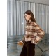 390 CELINE CELINE 23 FallWinter Checked Wool Short Shirt (Women's)SIZE SMLEmbroidered country style plaid wool short coat collar shirtClassic cashmere plaid shirt Brand logo pattern sewn on chest1 patch pocket on chest B