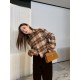 390 CELINE CELINE 23 FallWinter Checked Wool Short Shirt (Women's)SIZE SMLEmbroidered country style plaid wool short coat collar shirtClassic cashmere plaid shirt Brand logo pattern sewn on chest1 patch pocket on chest B