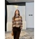 390 CELINE CELINE 23 FallWinter Checked Wool Short Shirt (Women's)SIZE SMLEmbroidered country style plaid wool short coat collar shirtClassic cashmere plaid shirt Brand logo pattern sewn on chest1 patch pocket on chest B