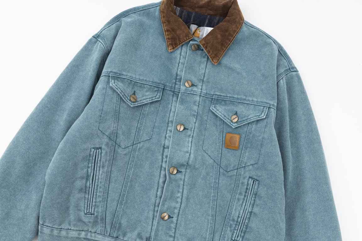 300  (top quality heavy duty ceiling)[Vintage Aged Heavy Washed Carhartt Vintage 90S -J10 Detroit Trucker Jacket Tri-Color Heavy Duty Jacket Padded Jacket]The fabric is made of 400 grams of high-quality cotton canvas - l