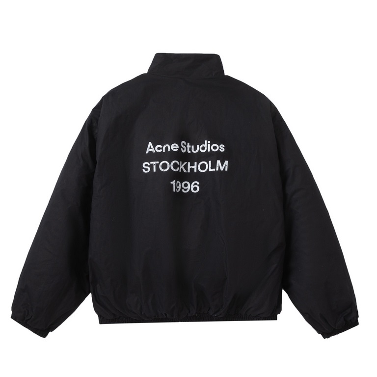 P395#Acne StudiosEcne 23 fall and winter 1996 letters loose zipper men and women with the same paragraph thickened cotton jacketColor blackSize S M L