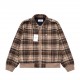 p465 Ceine 2023 FW fall and winter newPlaid lapel long-sleeved jacketCustomized tweed fabricLogo embroidery on front chestBrown color for added ambianceRibbed knit at the hem of the sleevesSlightly loose fit Not too fuss