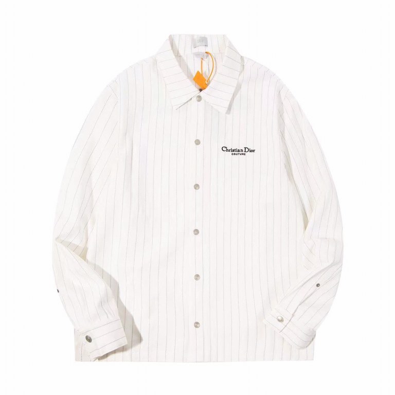 P300 Di0r 2023 SS SpringSummer new plain knit long sleeve jacket. Tailored beige cotton fabric, full body dashed stripes design, engraved hardware buttons, small brand letters embroidered on the front chest, echoing the 