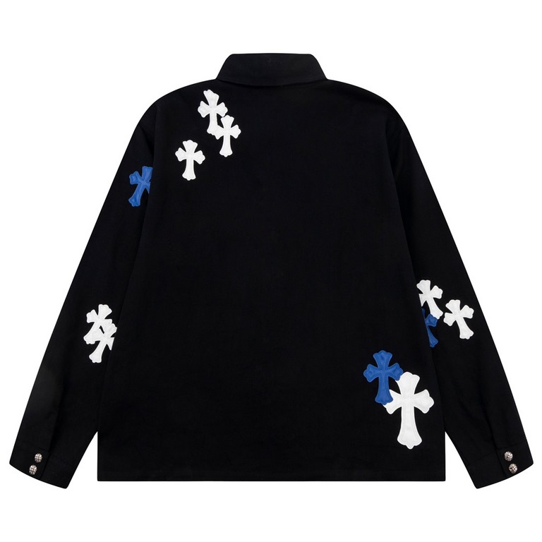 P 310 (top version, differentiated)Chrome Hearts Leather Cross Patch Leather Embroidered Shirt Jacket !OS fit can be worn by both men and women! The fabric is made of twill yarn carded cotton! The grain is clear and smoo