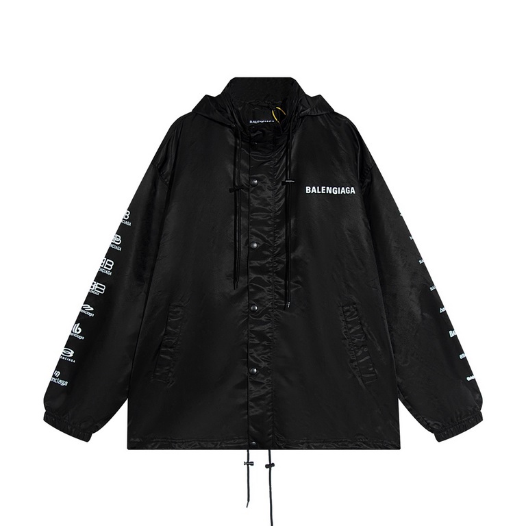 P315balenciablcg23 new logo plain print hooded coat windbreaker jacket customized dyeing cotton blend material, the texture is very soft, and the inside of the same plus a layer of blended material lining, comfortable an