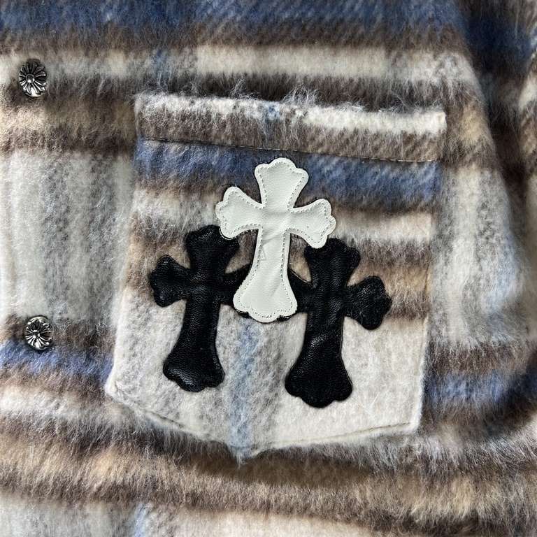 345                        Cotton thickeningChrome Hearts 23Fw Chrome Hearts winter tweed plaid leather cross cotton jacket winter small fresh many netroots blogger card on the body Xiaohong book explosion   selection cu