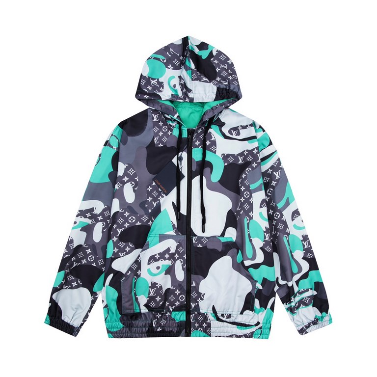 P330High qualityLV Louis Vuitton 23ss fall and winter new collage portrait hooded drawstring jacket with digital direct print process original hardware accessories XSSML