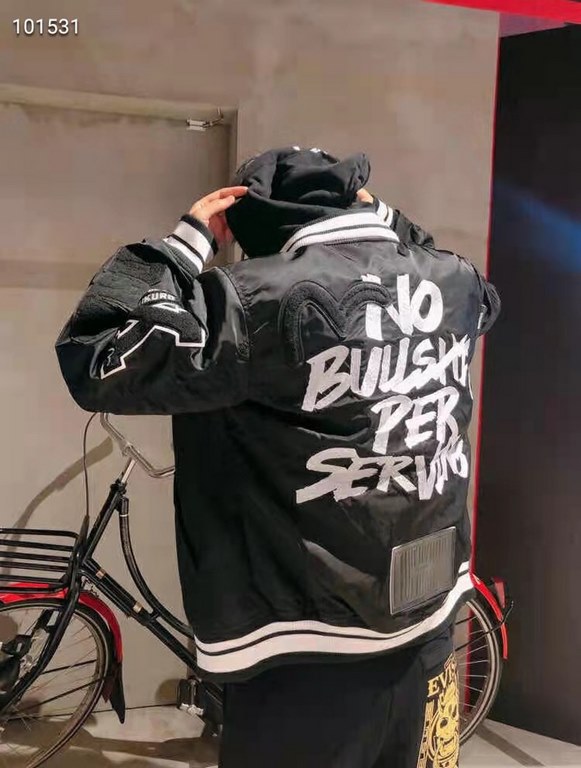 390 Evisu Fukujin The highest version! (Please distinguish from the wrong version on the market!) Exclusive explosive models on the new! 2022 fall and winter new EV Fukujin embroidered letters embroidered baseball coat j