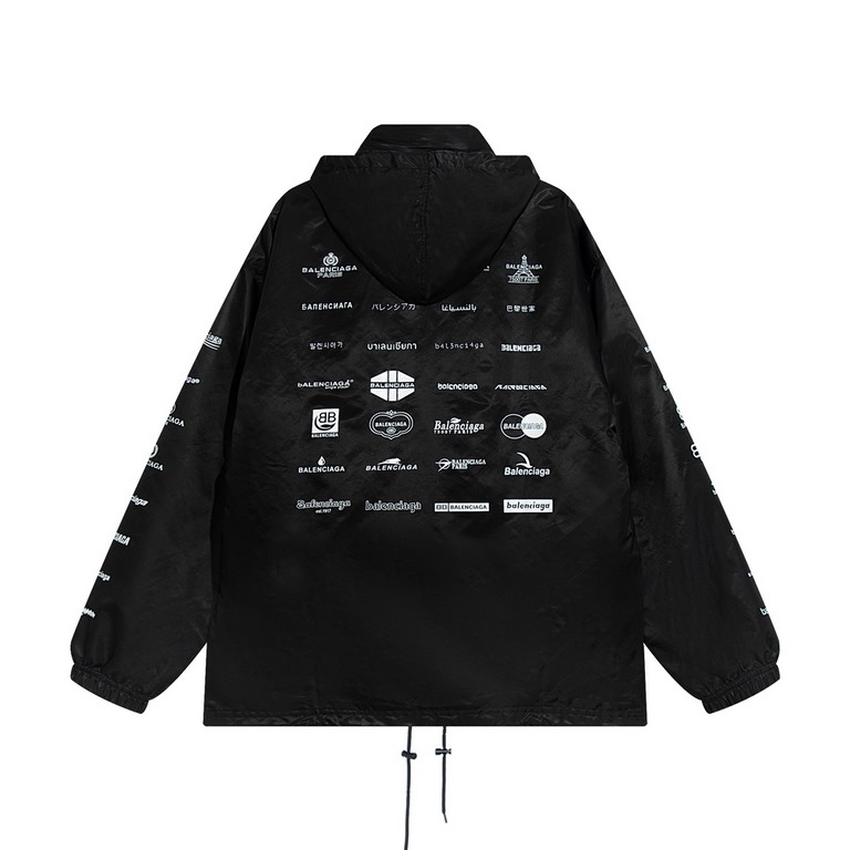 P335balenciablcg23 new logo plain print hooded coat windbreaker jacket customized dyeing cotton blend material, the texture is very soft, and the inside of the same plus a layer of blended material lining, comfortable an