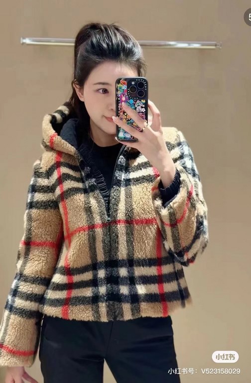 385 Burberry Burberry Check Teddy Bear Lamb Wool Hooded JacketSIZE XSSML