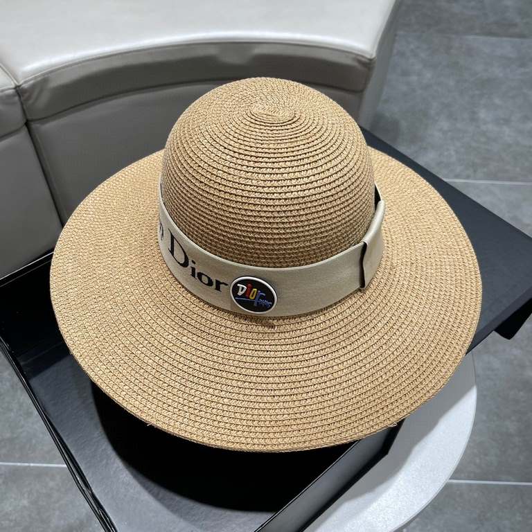 Dior Dior Straw Hat, Sun Hat, Beach Sun Hat Cap, Celebrity Style, With Webbing Headband 57cm