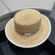 DIOR   Dior spring and summer new flat top straw hat   straw woven flat top sun shading straw hat is very breathable   beach wind, simple and generous, versatile single product ~ out of the street preferred, the new cap 