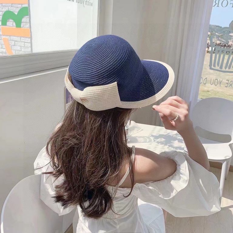 ￥Dior Dior Dior Duck Tongue Straw Hat, Sun Hat, Color Blocking Design, Head Circumference 57cm