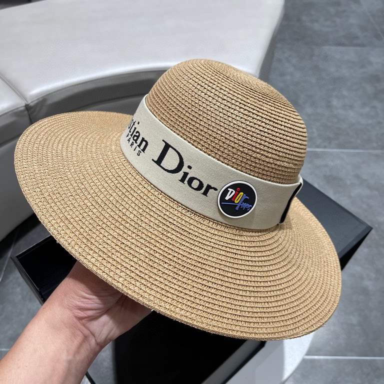 Dior Dior Straw Hat, Sun Hat, Beach Sun Hat Cap, Celebrity Style, With Webbing Headband 57cm