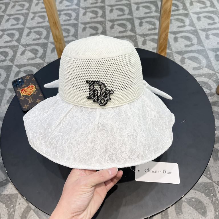 DIOR Dior large-brimmed sun hat summer fashion lace bow fisherman hat female foldable sun hat face sun hat