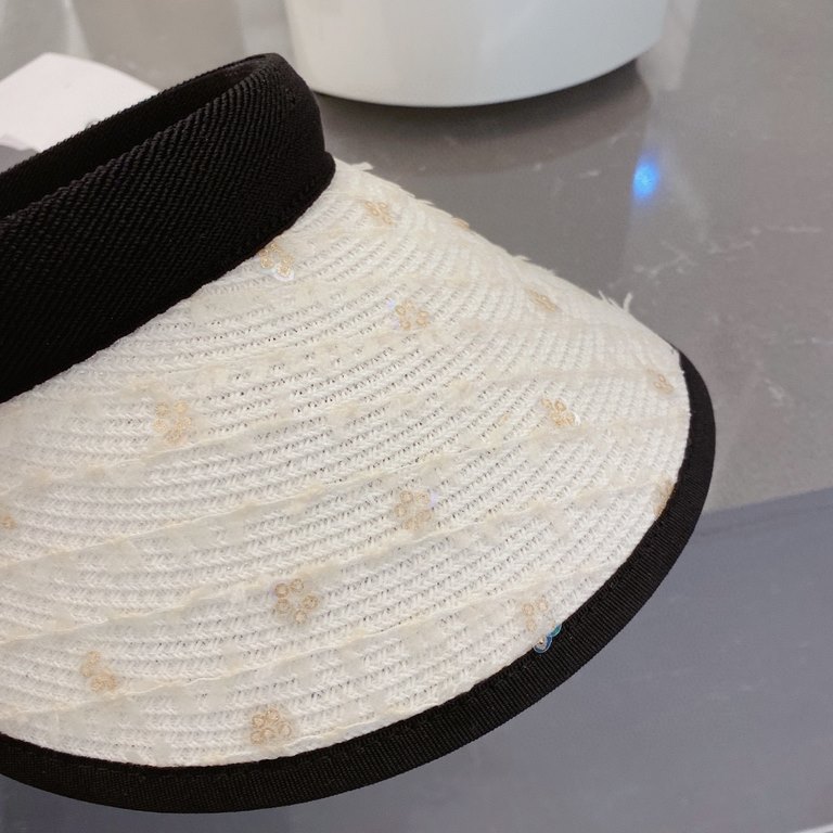 Dior Dior Beaded Hollow Top Hairband, High-end Customized Sun Hat, Black White Beige