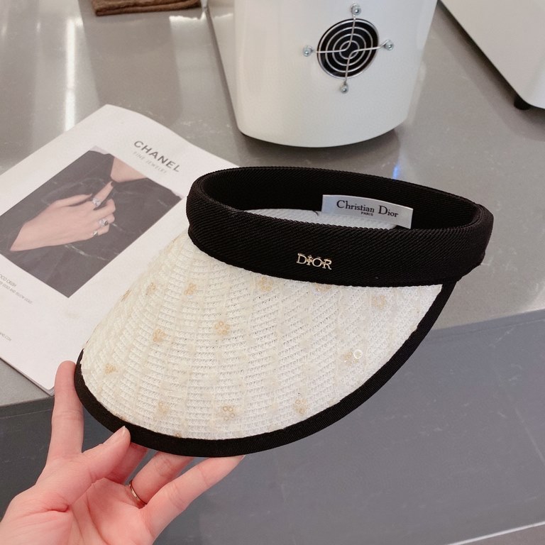 Dior Dior Beaded Hollow Top Hairband, High-end Customized Sun Hat, Black White Beige