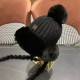 Dior Dior fall and winter new cute hairball tie ear protection cap warm thunderbolt hat female padded thickened knitted wool hat