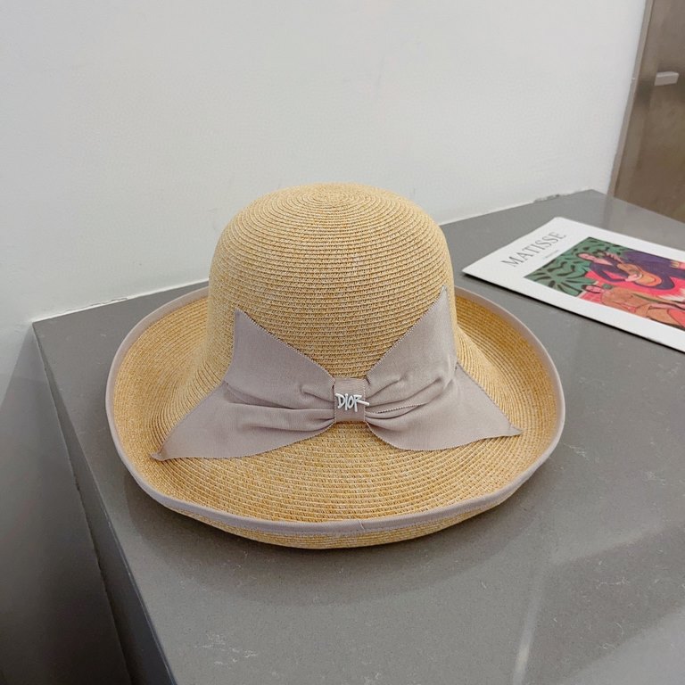 Dior Dior straw hat, foldable sun hat, celebrity temperament model, multi-color Head circumference 57cm