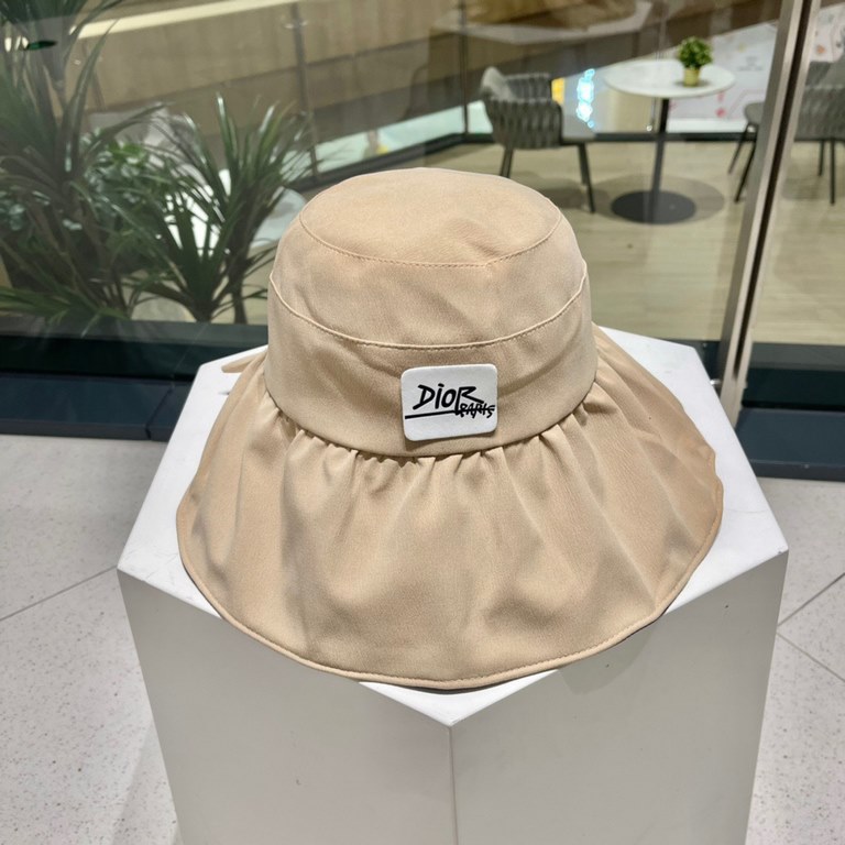 DIOR Dior fisherman hat female summer new large brim cover the whole face vinyl sun hat sunscreen sun hat UV sun hat children