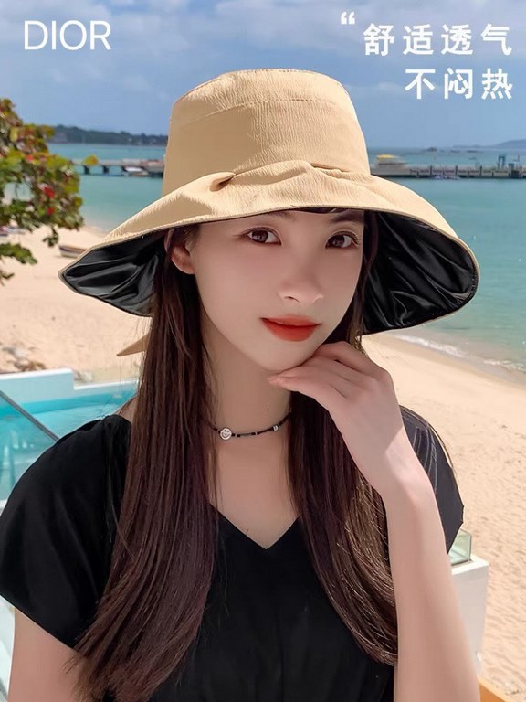 DIOR Dior fisherman hat female summer new large brim cover the whole face vinyl sun hat sunscreen sun hat UV sun hat children